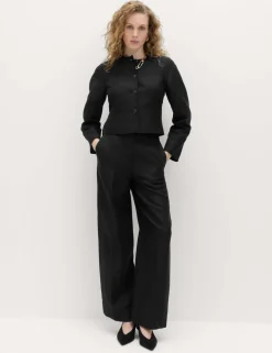 Linen Viscose Blend Collarless Jacket