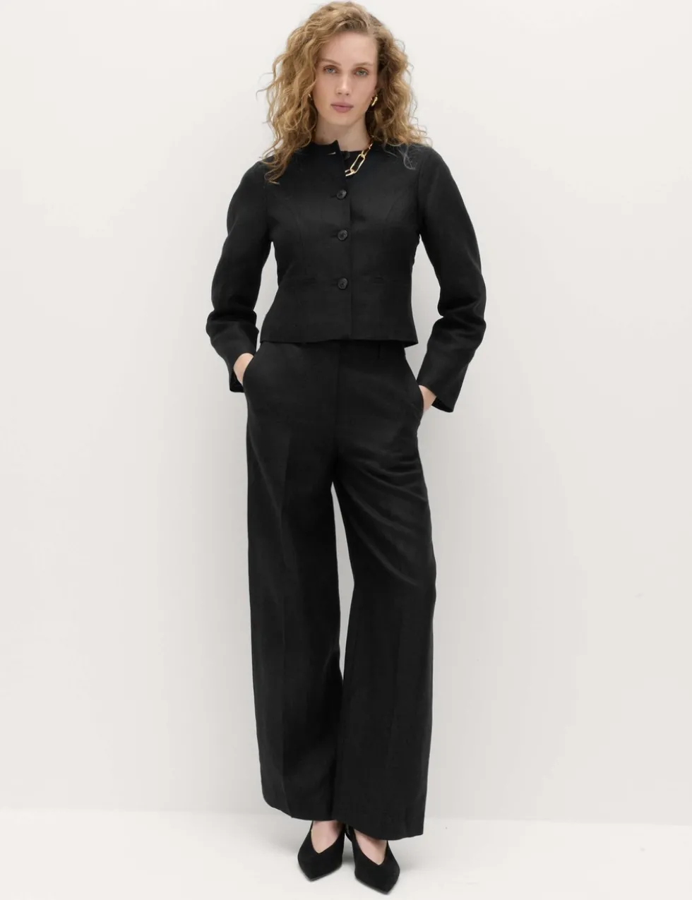 Linen Viscose Blend Collarless Jacket