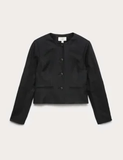 Linen Viscose Blend Collarless Jacket