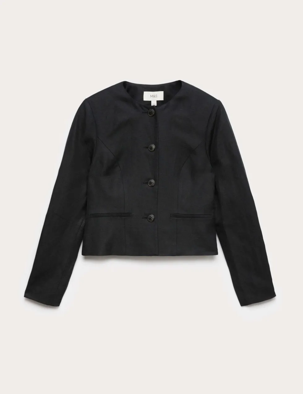 Linen Viscose Blend Collarless Jacket
