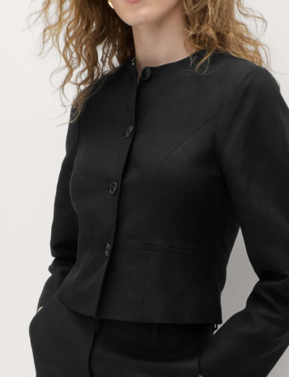 Linen Viscose Blend Collarless Jacket