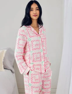 Linen-Blend Cocktail Leopard Geo Print Long Pyjama Set