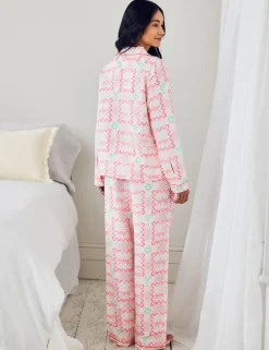 Linen-Blend Cocktail Leopard Geo Print Long Pyjama Set