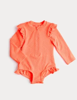 Long Sleeve Frill Textured Swimsuit (0-5 Yrs)