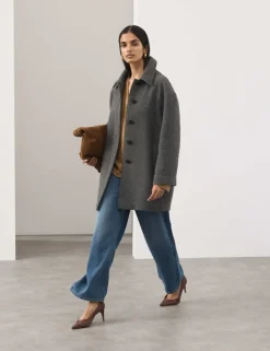 Longline Car Coat with Wool