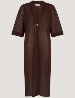Longline Short Sleeve Cardigan with Linen