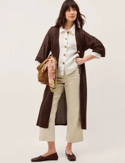 Longline Short Sleeve Cardigan with Linen