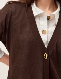 Longline Short Sleeve Cardigan with Linen