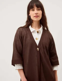 Longline Short Sleeve Cardigan with Linen