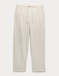 Loose Fit Linen Blend Elasticated Waist Trousers