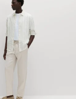 Loose Fit Linen Blend Elasticated Waist Trousers