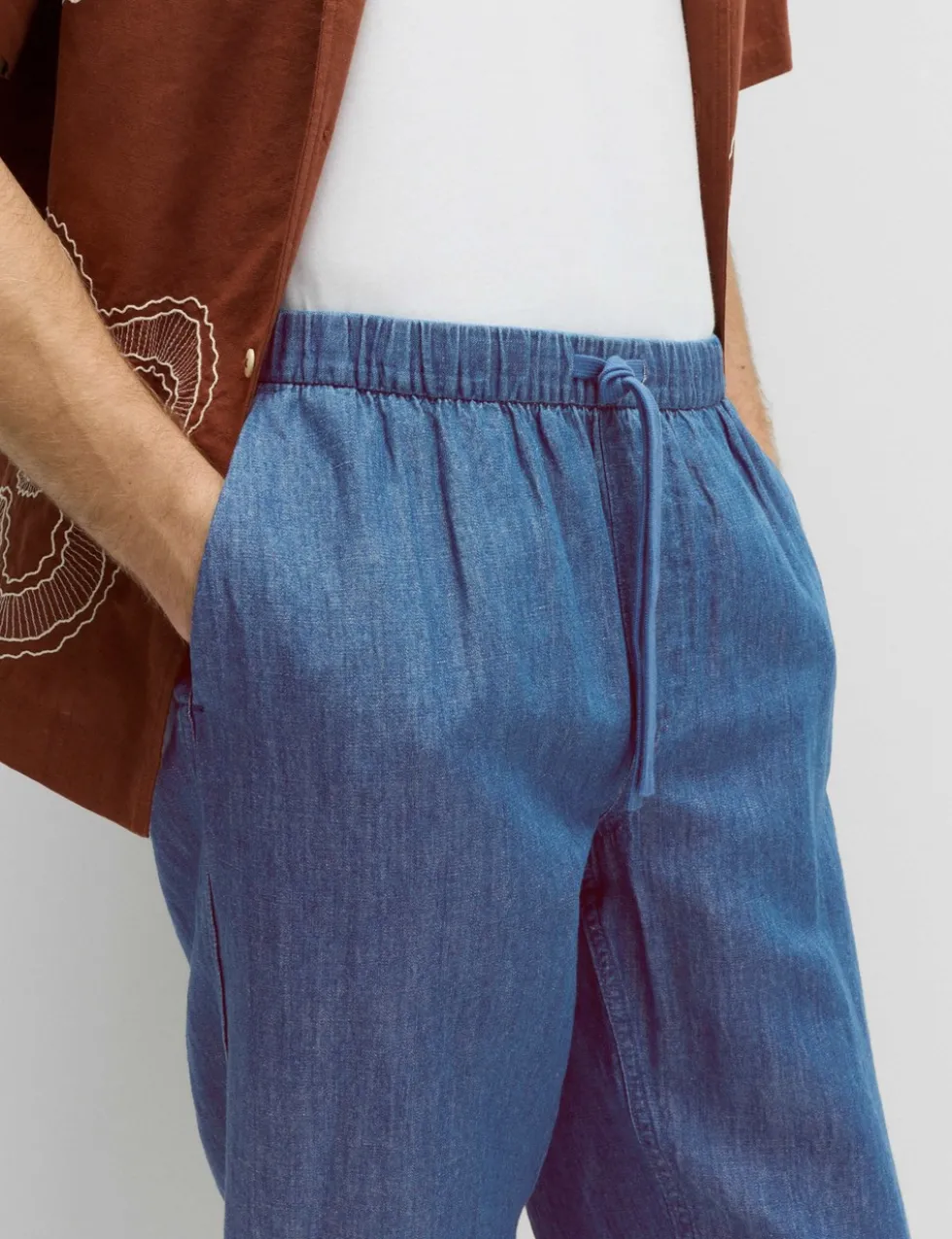 Loose Fit Linen Blend Elasticated Waist Trousers