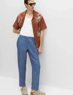 Loose Fit Linen Blend Elasticated Waist Trousers