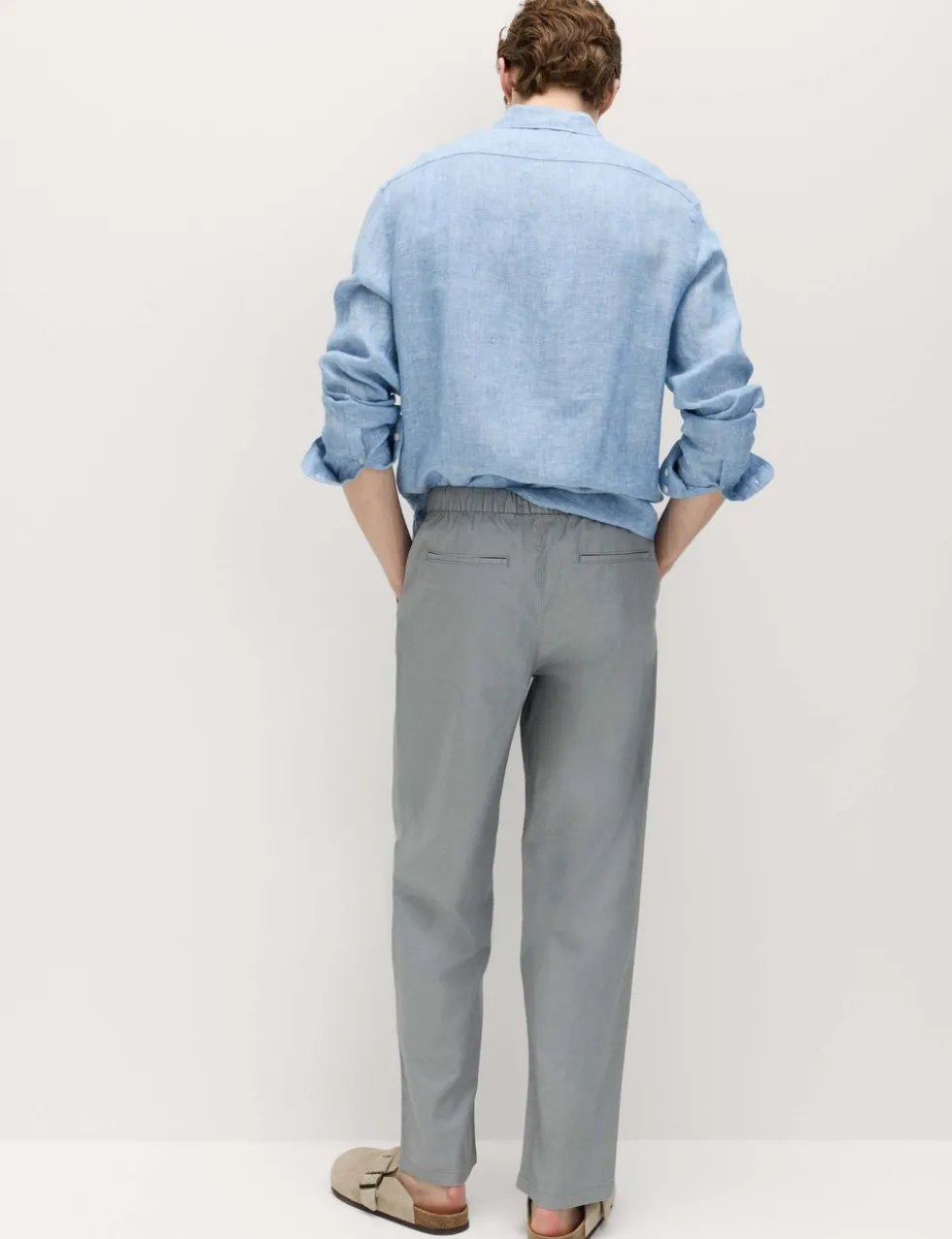 Loose Fit Linen Blend Elasticated Waist Trousers
