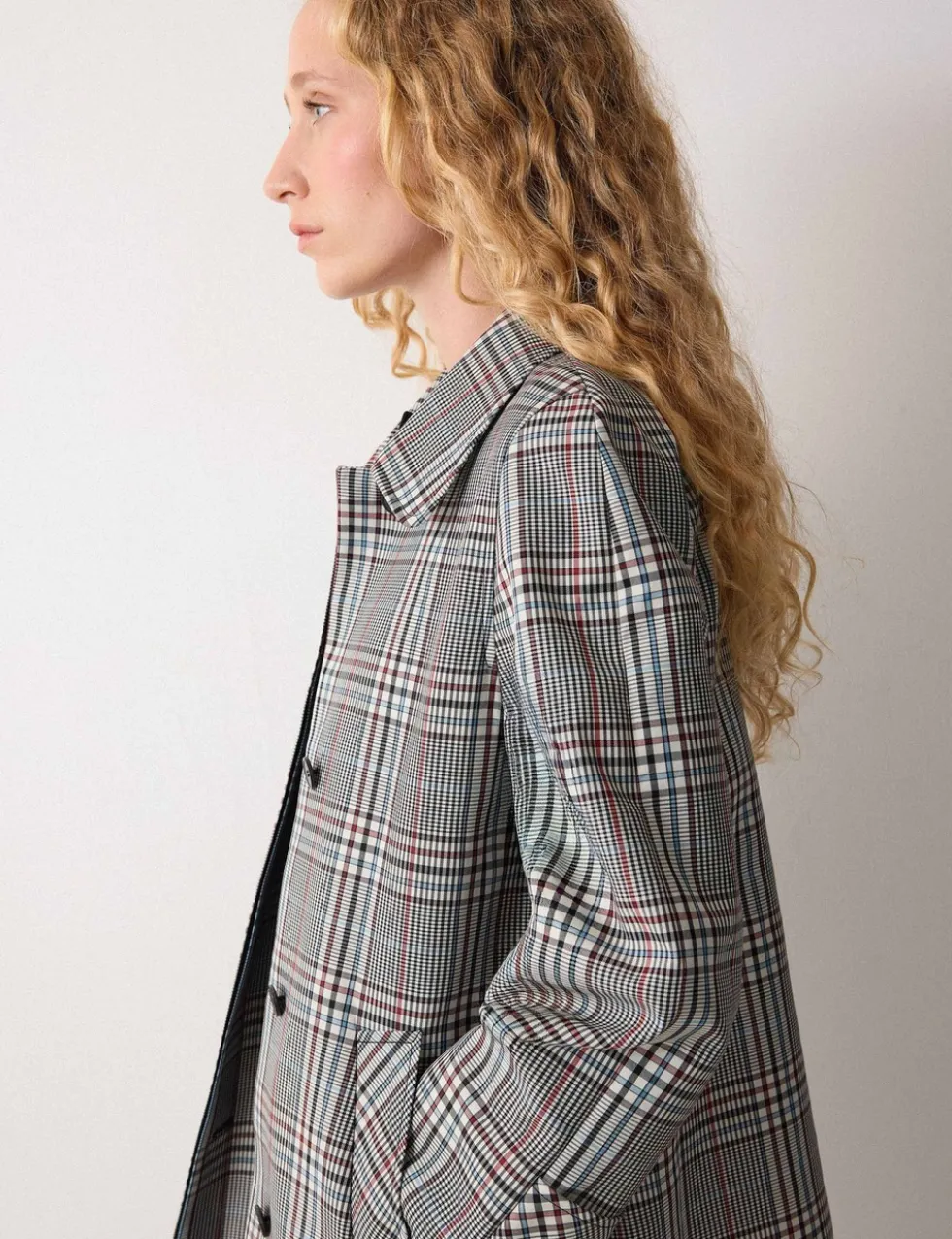 Lyocell Blend Bonded Checked Trench Coat