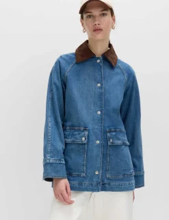 Lyocell Blend Denim Collared Barn Jacket