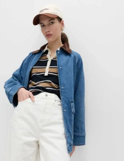 Lyocell Blend Denim Collared Barn Jacket