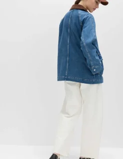 Lyocell Blend Denim Collared Barn Jacket