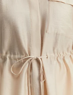 Lyocell Blend Drawstring Longline Blouse