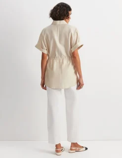 Lyocell Blend Drawstring Longline Blouse