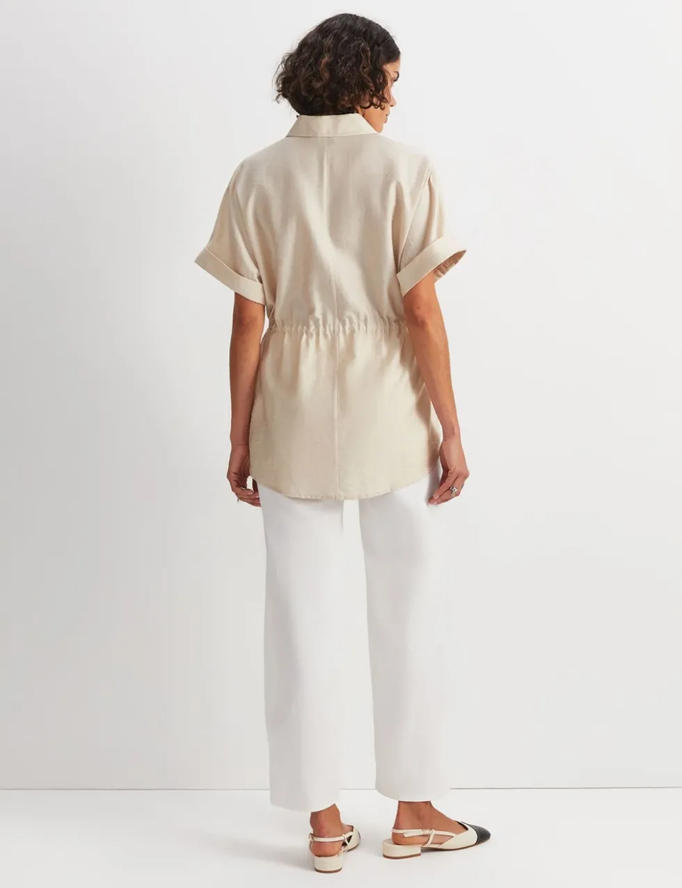 Lyocell Blend Drawstring Longline Blouse
