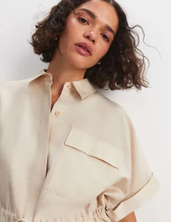 Lyocell Blend Drawstring Longline Blouse