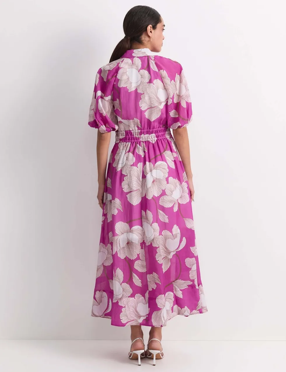 Lyocell Blend Floral Midi Shirt Dress