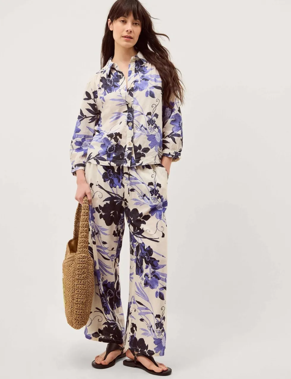 Lyocell Blend Floral Wide Leg Trousers