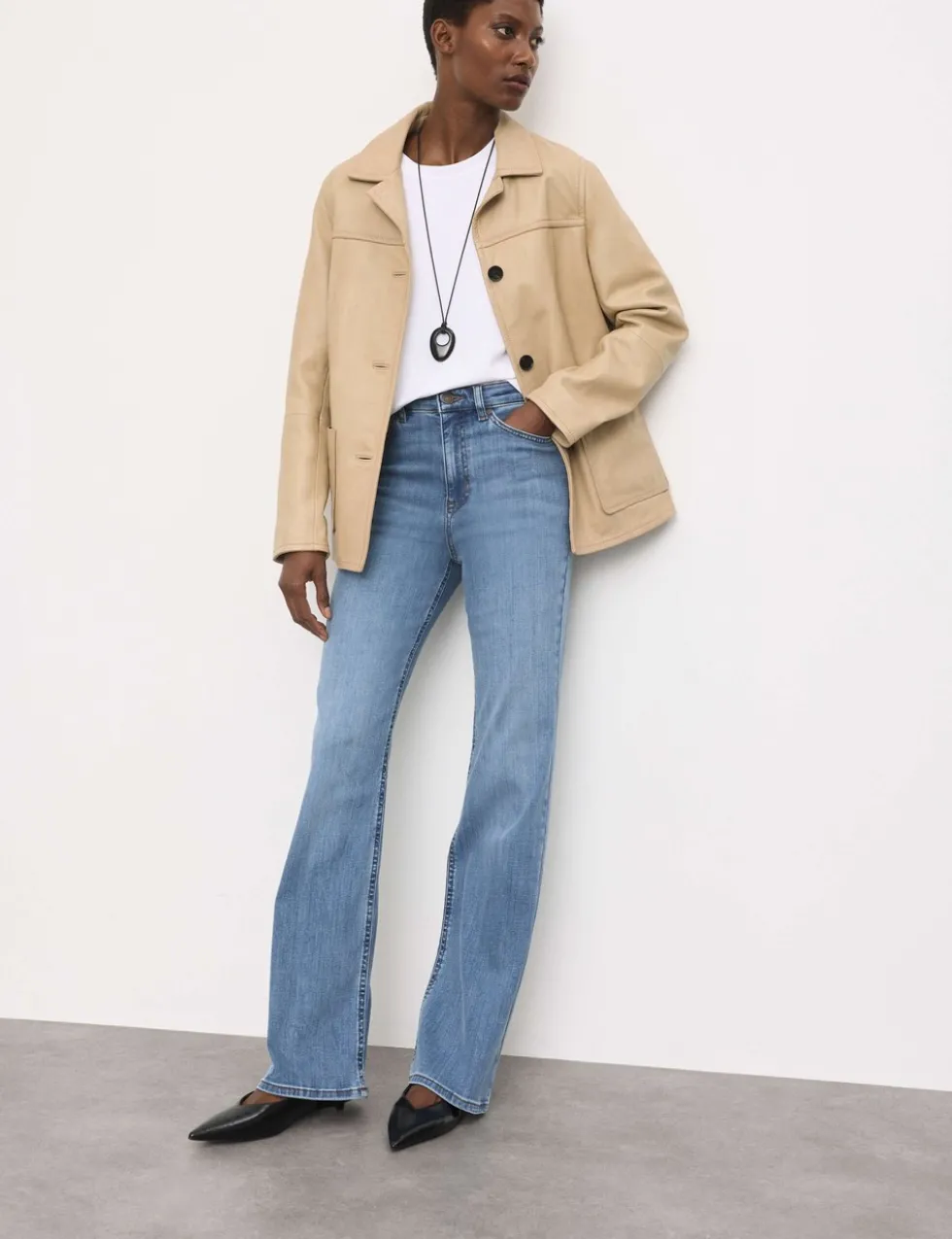 Lyocell Blend High Waisted Flared Jeans