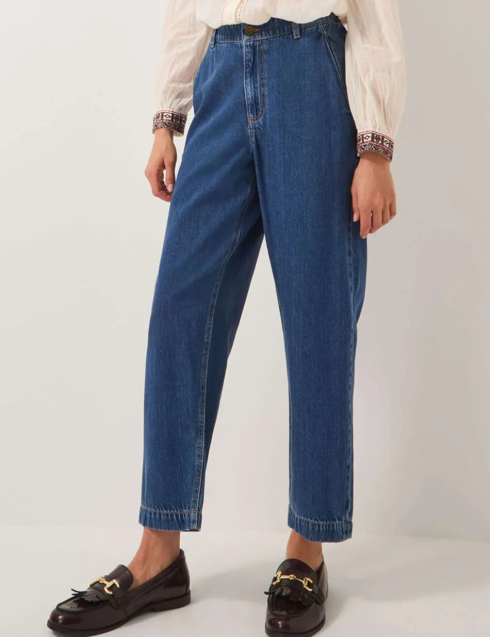 Lyocell Blend High Waisted Carrot Leg Jeans