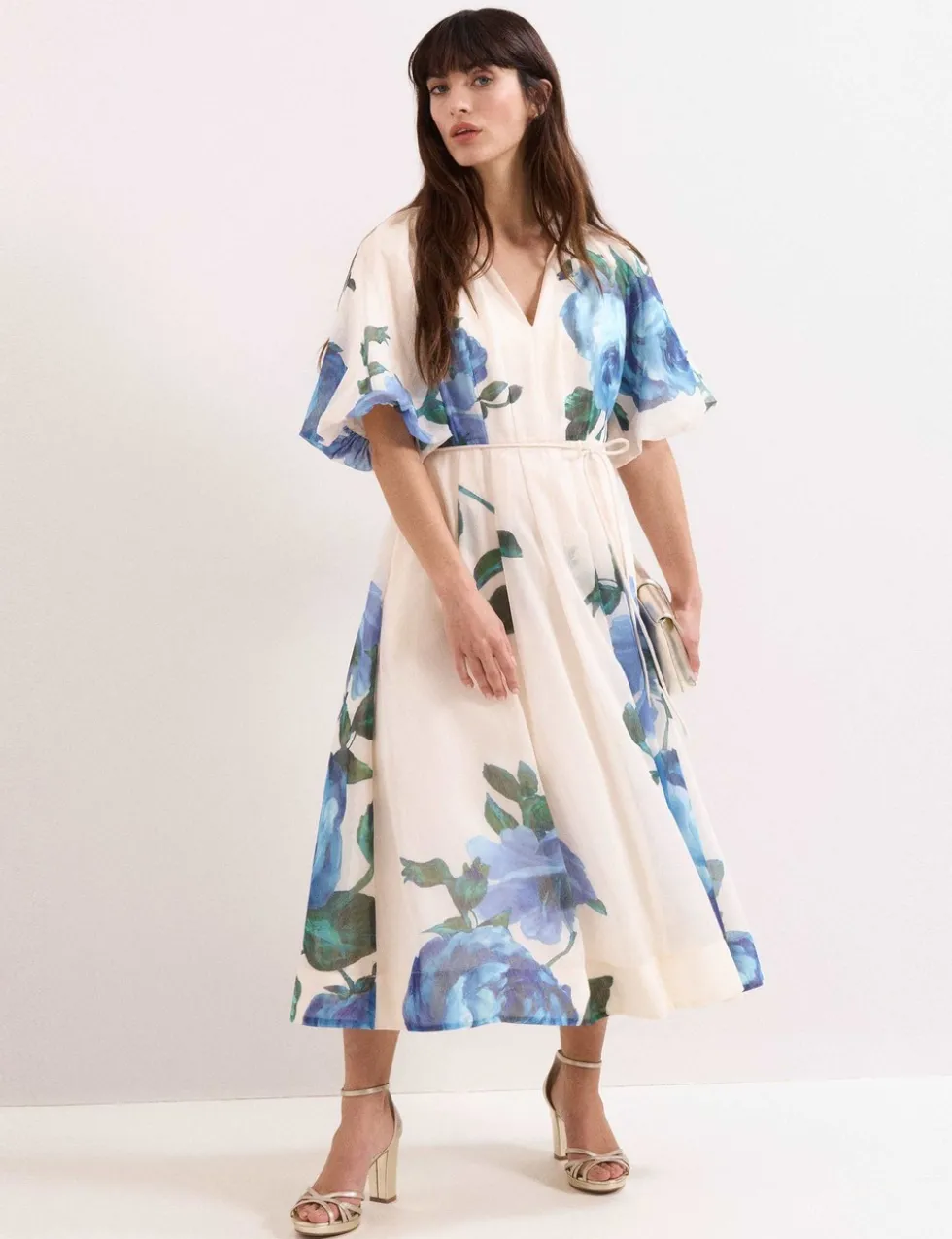 Lyocell Blend V-Neck Floral Midi Dress