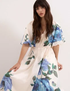 Lyocell Blend V-Neck Floral Midi Dress