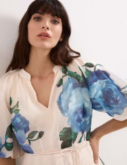 Lyocell Blend V-Neck Floral Midi Dress
