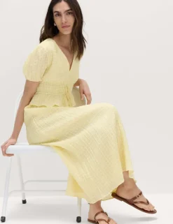 Lyocell Blend V-Neck Midi Waisted Dress