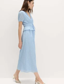 Lyocell Blend V-Neck Midi Waisted Dress