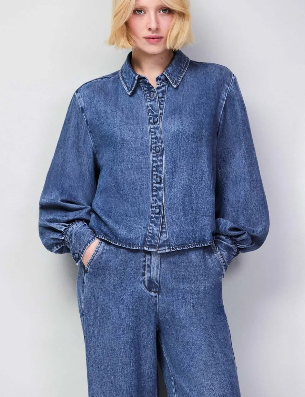 Lyocell™ Denim Collared Cropped Shirt