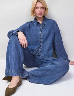 Lyocellâ„¢ Denim Collared Cropped Shirt