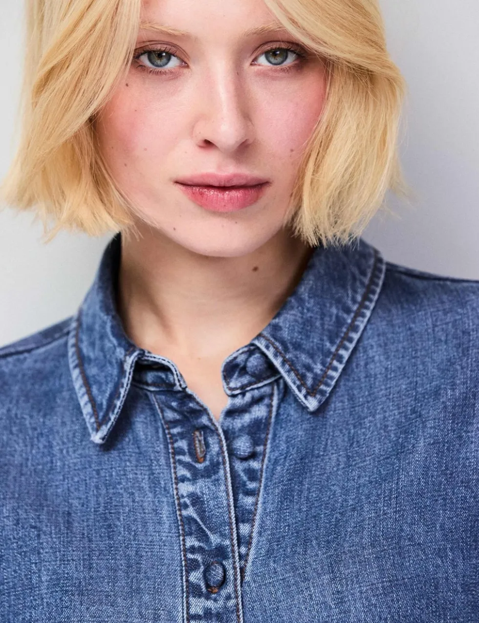 Lyocell™ Denim Collared Cropped Shirt