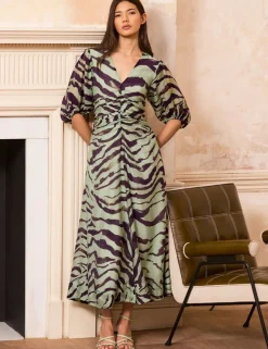 Lyocell Rich Animal Print Midaxi Waisted Dress