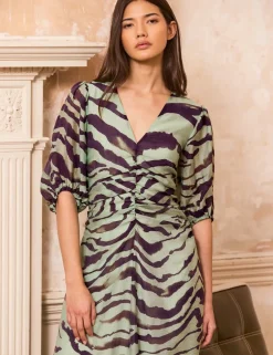 Lyocell Rich Animal Print Midaxi Waisted Dress