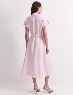 Lyocell Rich Belted Midi Shirt Dress