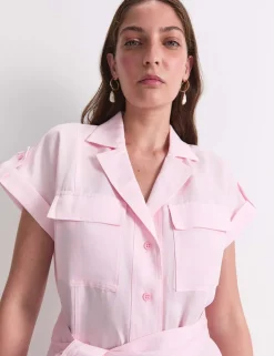 Lyocell Rich Belted Midi Shirt Dress