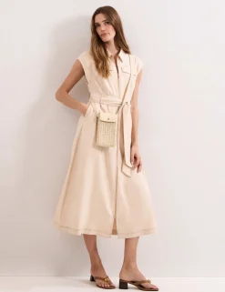 Lyocell Rich Belted Midi Shirt Dress