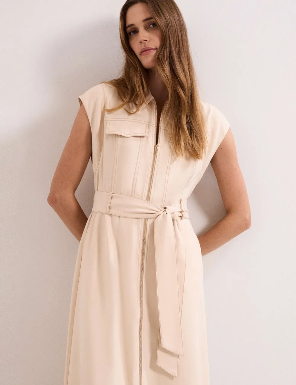 Lyocell Rich Belted Midi Shirt Dress