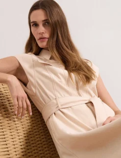 Lyocell Rich Belted Midi Shirt Dress