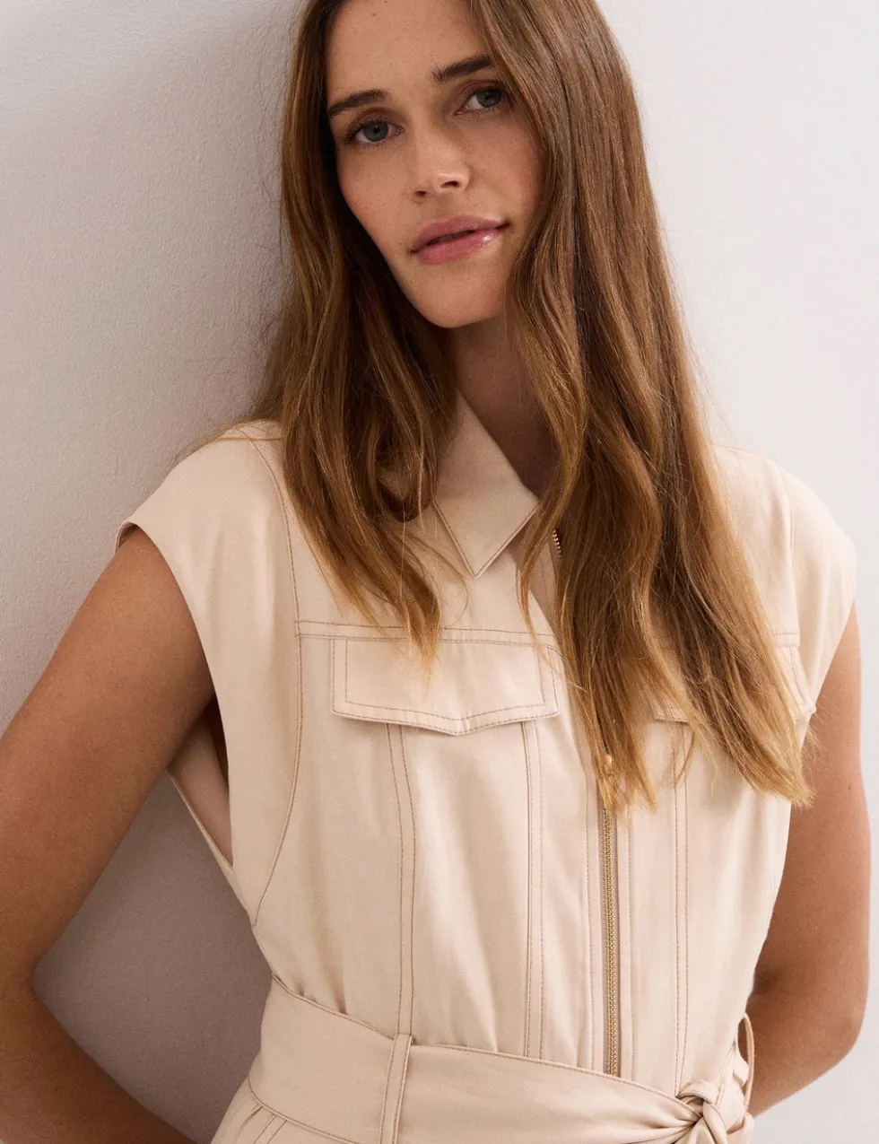 Lyocell Rich Belted Midi Shirt Dress