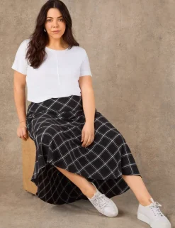 Lyocell Rich Checked Bias Cut Maxi Skirt