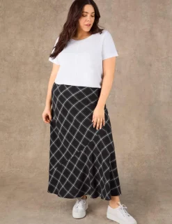 Lyocell Rich Checked Bias Cut Maxi Skirt