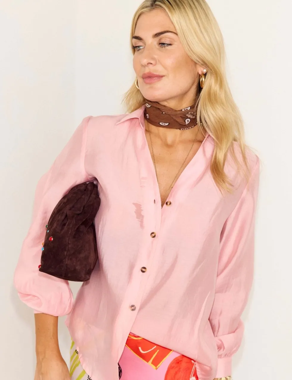 Lyocell Rich Collared Blouson Sleeve Shirt