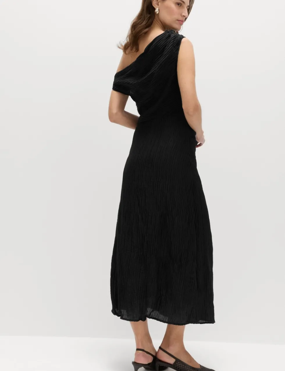 Lyocell Rich Draped Textured Midi Column Dress